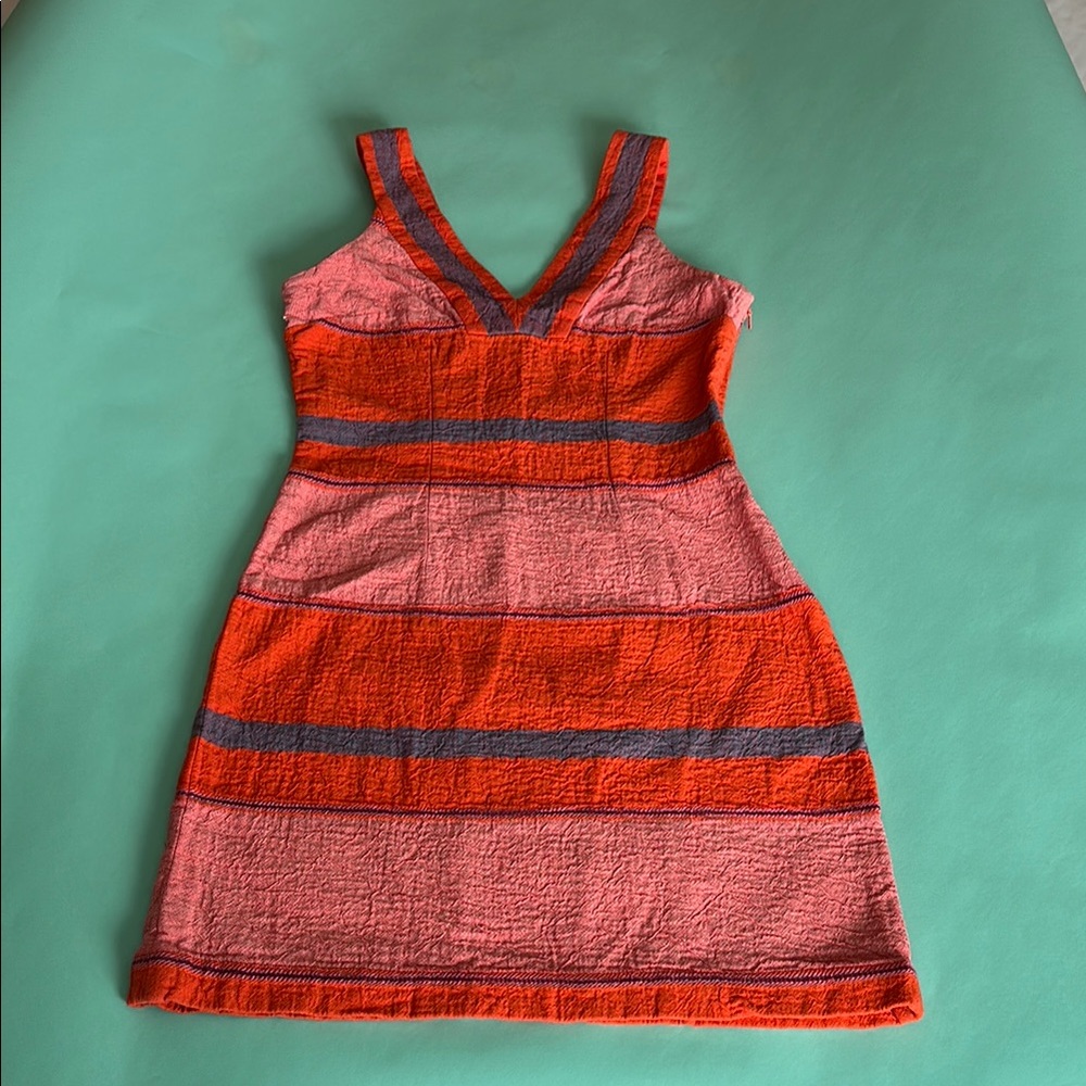 Anthropologie Red and Pink Sleeveless V-Neck Dress